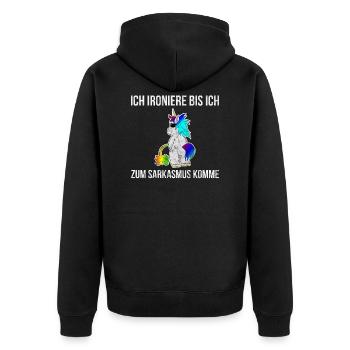 Einhorn Spruch Ironie Lustig Pinkeln Geschenk Geek - Unisex Premium Bio Zip Hoodie - Schwarz - Hinten - Nico (187cm)