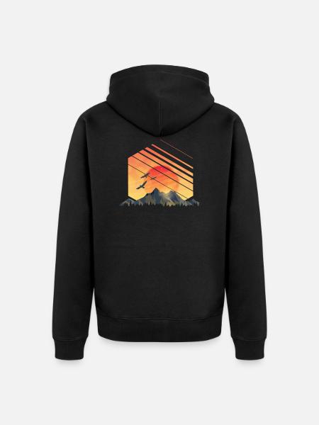 Sunset birds mountains - Unisex Premium Organic Zip Hoodie - black