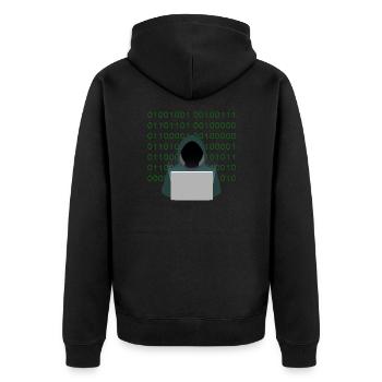 Hacker - Unisex Premium Bio Zip Hoodie - Schwarz - Hinten - Nico (187cm)