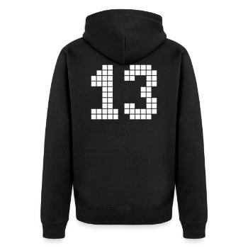 Pixel Nummer 13 - Unisex Premium Bio Zip Hoodie - Schwarz - Hinten - Nico (187cm)