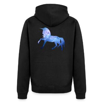 Einhorn Weltraum Universum Fabelwesen Geschenk - Unisex Premium Bio Zip Hoodie - Schwarz - Hinten - Nico (187cm)