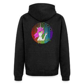 Let´s Rock Einhorn - Unisex Premium Bio Zip Hoodie - Schwarz - Hinten - Nico (187cm)
