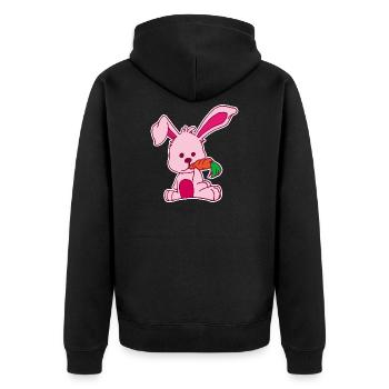 Flach Design Kaninchen liebt Karotte rosa süss - Unisex Premium Bio Zip Hoodie - Schwarz - Hinten - Nico (187cm)