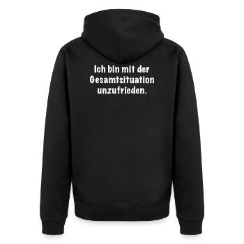 ich bin mit der gesamtsituation - Unisex Premium Bio Zip Hoodie - Schwarz - Hinten - Nico (187cm)