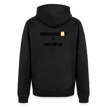 Zuckerbrot und Peitsche - Lob Tadel Sprichwort - Unisex Premium Bio Zip Hoodie - Schwarz - Hinten - Nico (187cm)