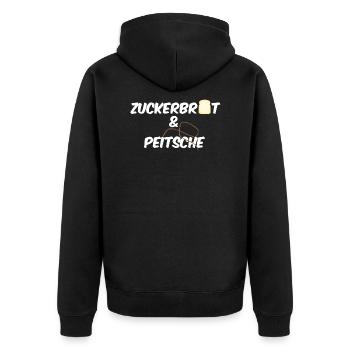 Zuckerbrot und Peitsche - Lob Tadel Sprichwort - Unisex Premium Bio Zip Hoodie - Schwarz - Hinten - Nico (187cm)