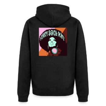 funky soulmate - Unisex Premium Bio Zip Hoodie - Schwarz - Hinten - Nico (187cm)
