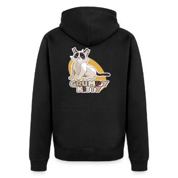 Grumpy Kitty Shirt - Unisex Premium Organic Zip Hoodie - black - Back - Nico (187cm)