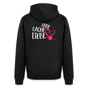 Lebe Lache Liebe | Valentinstag Geschenk - Unisex Premium Bio Zip Hoodie - Schwarz - Hinten - Nico (187cm)