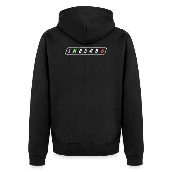 MOTORCYCLING: 1 N 2 3 4 5 6 - Unisex Premium Organic Zip Hoodie - black - Back - Nico (187cm)
