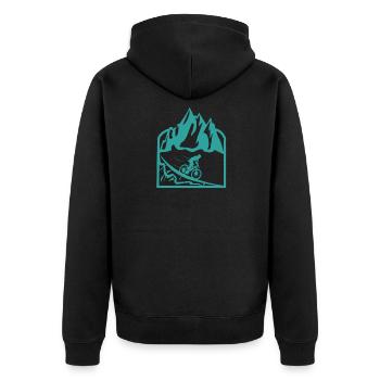 Mountainbike Biker Geschenkidee - Unisex Premium Bio Zip Hoodie - Schwarz - Hinten - Nico (187cm)