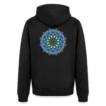 Mandala Blüte - Unisex Premium Bio Zip Hoodie - Schwarz - Hinten - Nico (187cm)