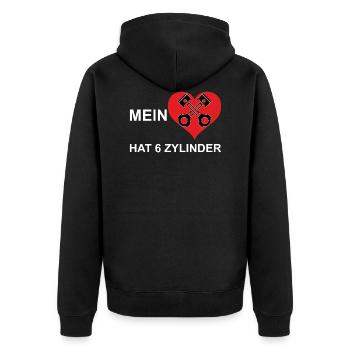 V6 Zylinder Auto Tuning Herz Shirt - Unisex Premium Bio Zip Hoodie - Schwarz - Hinten - Nico (187cm)