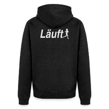 Läuft, Joggerin, Sport - Unisex Premium Bio Zip Hoodie - Schwarz - Hinten - Nico (187cm)