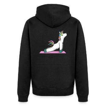 Einhorn Yoga Geschenk Training Fitness Gym Sport - Unisex Premium Bio Zip Hoodie - Schwarz - Hinten - Nico (187cm)