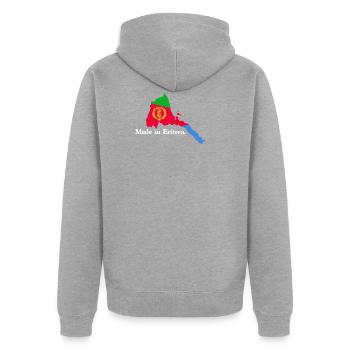 Made in Eritrea Herkunft Eritrea Länder Flagge map - Unisex Premium Bio Zip Hoodie - Grau meliert - Hinten - Nico (187cm)