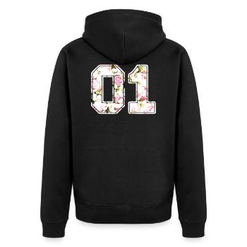 Numéro de motif rose numéro 01 - Veste à capuche bio Premium Unisexe - noir - Dos - Nico (187cm)