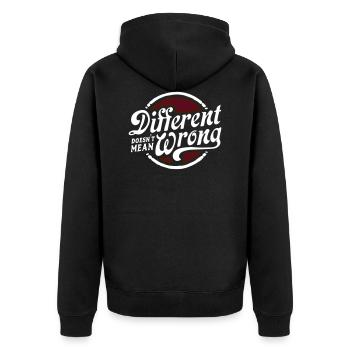 Anders does not mean wrong T-Shirt ✅ - Unisex Premium Organic Zip Hoodie - black - Back - Nico (187cm)