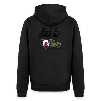 Britisch Englisch Retro Offroader - Rostig - Unisex Premium Bio Zip Hoodie - Schwarz - Hinten - Nico (187cm)