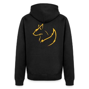 Minimalistischer Fuchs Tier Illustration - Unisex Premium Bio Zip Hoodie - Schwarz - Hinten - Nico (187cm)