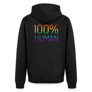 100% humain dans les couleurs de l'arc-en-ciel - Veste à capuche bio Premium Unisexe - noir - Dos - Nico (187cm)
