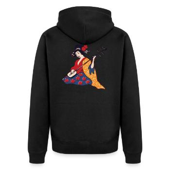 Geisha plays loud - Unisex Premium Organic Zip Hoodie - black - Back - Nico (187cm)
