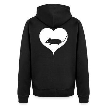 Herz Maus - Unisex Premium Bio Zip Hoodie - Schwarz - Hinten - Nico (187cm)