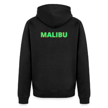 Malibu Geschenkidee - Unisex Premium Bio Zip Hoodie - Schwarz - Hinten - Nico (187cm)