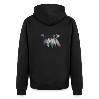 Gefiederter Indianer Pfeil - Unisex Premium Bio Zip Hoodie - Schwarz - Hinten - Nico (187cm)