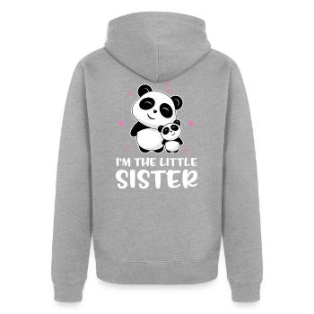 I'm The Little Sister - Kleine Panda Schwester - Unisex Premium Bio Zip Hoodie - Grau meliert - Hinten - Nico (187cm)