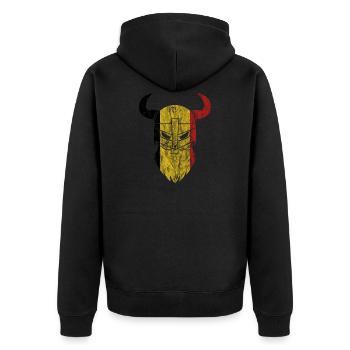 Belgien Flagge Wikinger Geschenkidee - Unisex Premium Bio Zip Hoodie - Schwarz - Hinten - Nico (187cm)