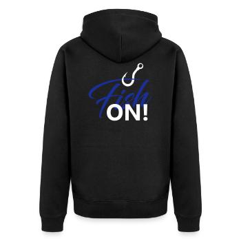 FISH ON ! - Unisex Premium Bio Zip Hoodie - Schwarz - Hinten - Nico (187cm)