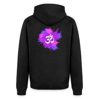 Farbkleckse mit Om Symbol - Unisex Premium Bio Zip Hoodie - Schwarz - Hinten - Nico (187cm)