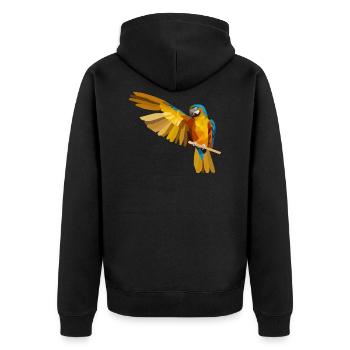 Schöner Papagei auf einem Ast mit großem Flügel - Unisex Premium Bio Zip Hoodie - Schwarz - Hinten - Nico (187cm)