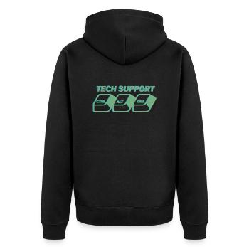 Lustig STR ALT ENTF DEL Kundenservice Mitarbeiter - Unisex Premium Bio Zip Hoodie - Schwarz - Hinten - Nico (187cm)