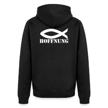 Hoffnung - Unisex Premium Bio Zip Hoodie - Schwarz - Hinten - Nico (187cm)