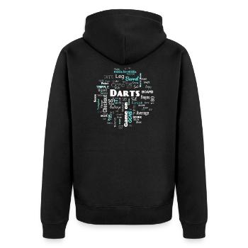 Darts Word Cloud en blanc et bleu - Veste à capuche bio Premium Unisexe - noir - Dos - Nico (187cm)