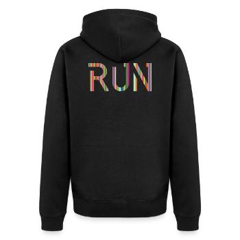 RUN, Laufen, Geschenkidee, Geschenk - Unisex Premium Bio Zip Hoodie - Schwarz - Hinten - Nico (187cm)