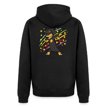 Retro Vintage Party Disco Dabbing Dab Dacke Teckel - Unisex Premium Bio Zip Hoodie - Schwarz - Hinten - Nico (187cm)
