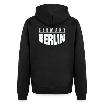 Berlin - Germany - Unisex Premium Bio Zip Hoodie - Schwarz - Hinten - Nico (187cm)