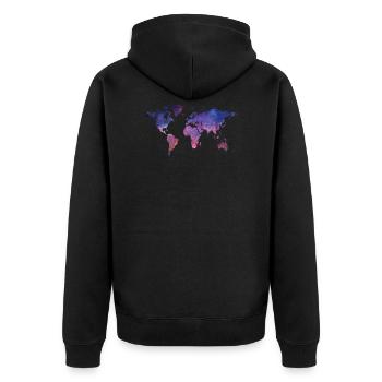 Welt Galaxie - Unisex Premium Bio Zip Hoodie - Schwarz - Hinten - Nico (187cm)