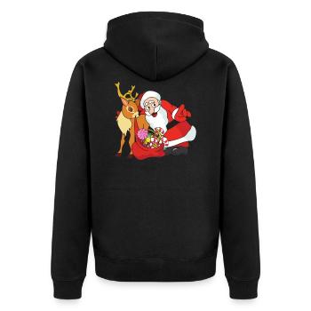 Weihnachten Rentier Weihnachtsmann Santa Claus - Unisex Premium Bio Zip Hoodie - Schwarz - Hinten - Nico (187cm)