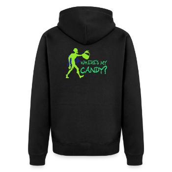 Where's My Candy Funny Zombie Halloween Shirt - Unisex Premium Bio Zip Hoodie - Schwarz - Hinten - Nico (187cm)
