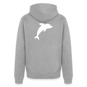 Cadeau de Delfin Blanc - Veste à capuche bio Premium Unisexe - gris chiné - Dos - Nico (187cm)