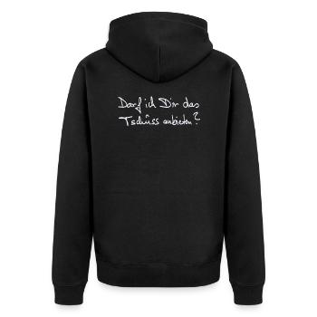 Darf ich Dir das Tschüss anbieten? - Unisex Premium Bio Zip Hoodie - Schwarz - Hinten - Nico (187cm)