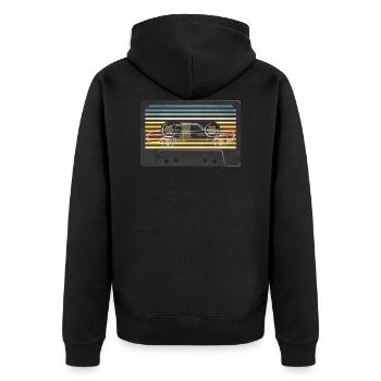 70's Kassette Auto - Unisex Premium Bio Zip Hoodie - Schwarz - Hinten - Nico (187cm)