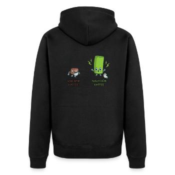 Kaffee Koffein Junkie Akku Lustig Batterie Witzig - Unisex Premium Bio Zip Hoodie - Schwarz - Hinten - Nico (187cm)