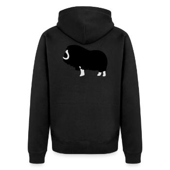 Moschusochse - Skandinavien - Unisex Premium Bio Zip Hoodie - Schwarz - Hinten - Nico (187cm)