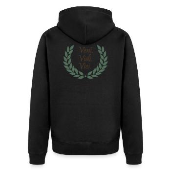 Veni. Vidi. Vici. - Unisex Premium Bio Zip Hoodie - Schwarz - Hinten - Nico (187cm)