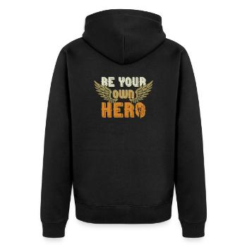 Hero - Unisex Premium Organic Zip Hoodie - black - Back - Nico (187cm)